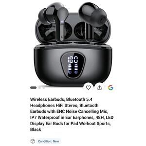 Wireless Earbuds, Bluetooth 5.4 Headphones HiFi Stereo, Bluetooth Earbuds wit...